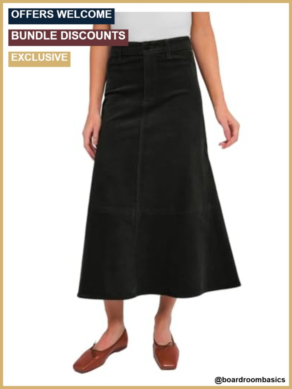 Women's Corduroy Midi Skirt High Waist A-Line Winter Casual Button Front